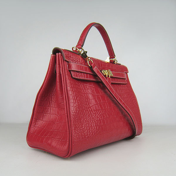 7A Replica Hermes Kelly 32cm Crocodile Veins Leather Bag Red 6108 - Click Image to Close